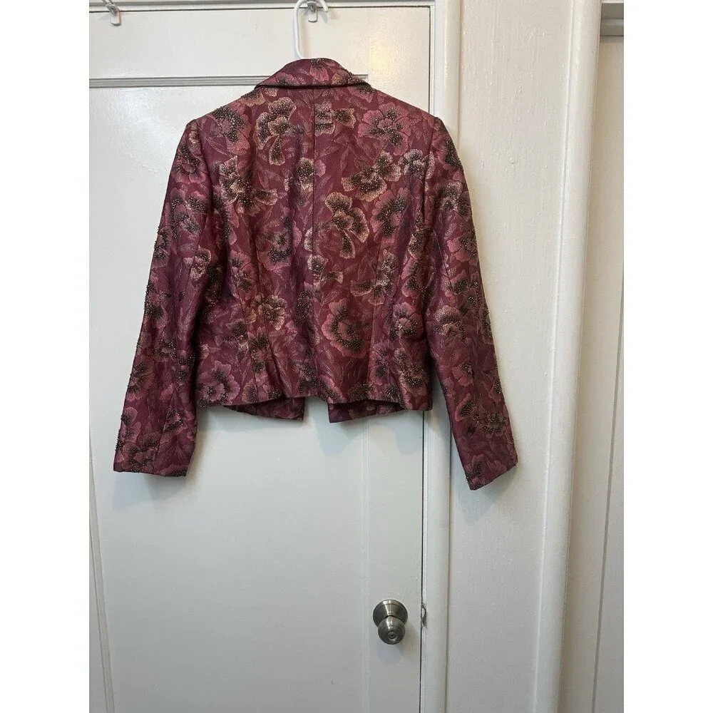 Carmen Marc Valvo Blazer Beaded Burgundy Sz 12 Lined Formal Wedding Metallic EUC